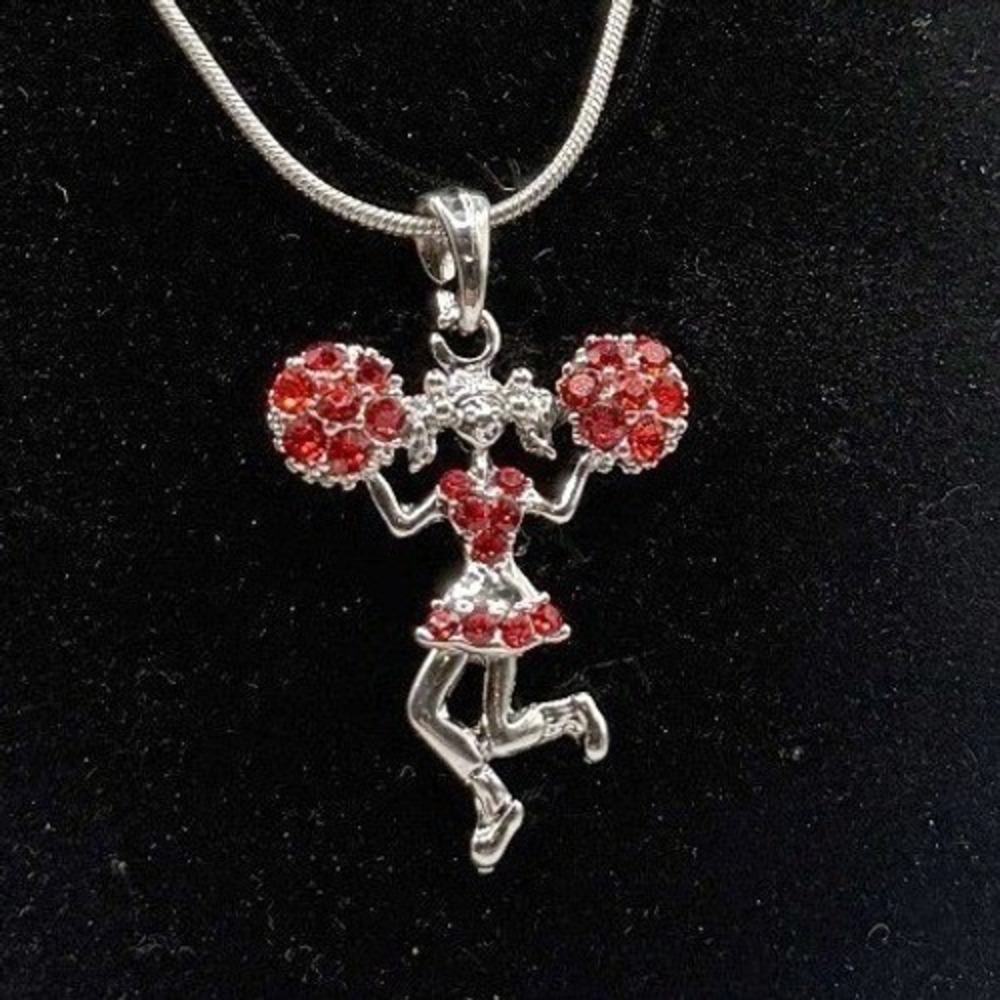 NEW Red Cheerleader‎ Charm Necklace Articulated Rhinestone Spirit Gift